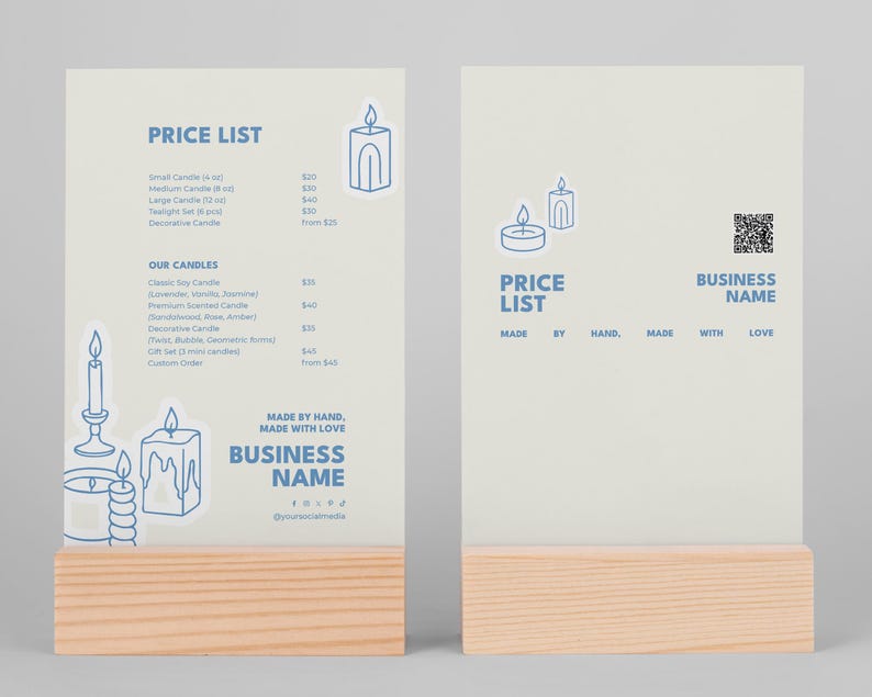 Editable Candle Price List Template: Cream & Blue Minimalist Design ...
