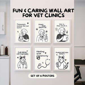 Fun Vet Clinic Wall Art - Set of 6 Printable Posters with Cute Dogs & Cats | Veterinary Office Decor | Animal Hospital Printable Art