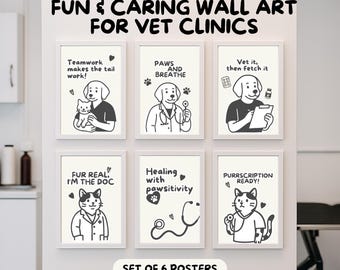 Vet Clinic Art Prints – Cartoon Dogs & Cats (Set of 6) (Digital Download)