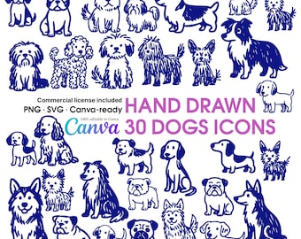 Hand Drawn Dog Line Art Icons • Pet Business Clipart (SVG, PNG)