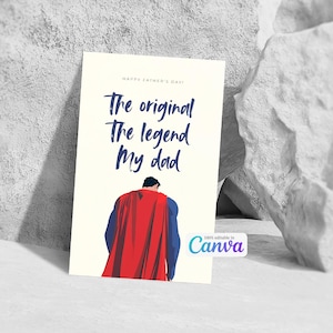Vatertagskarte - Superheld-Vater druckbar - Bearbeitbare Canva-Vorlage - Digitaler Download - The Legend My Dad Design