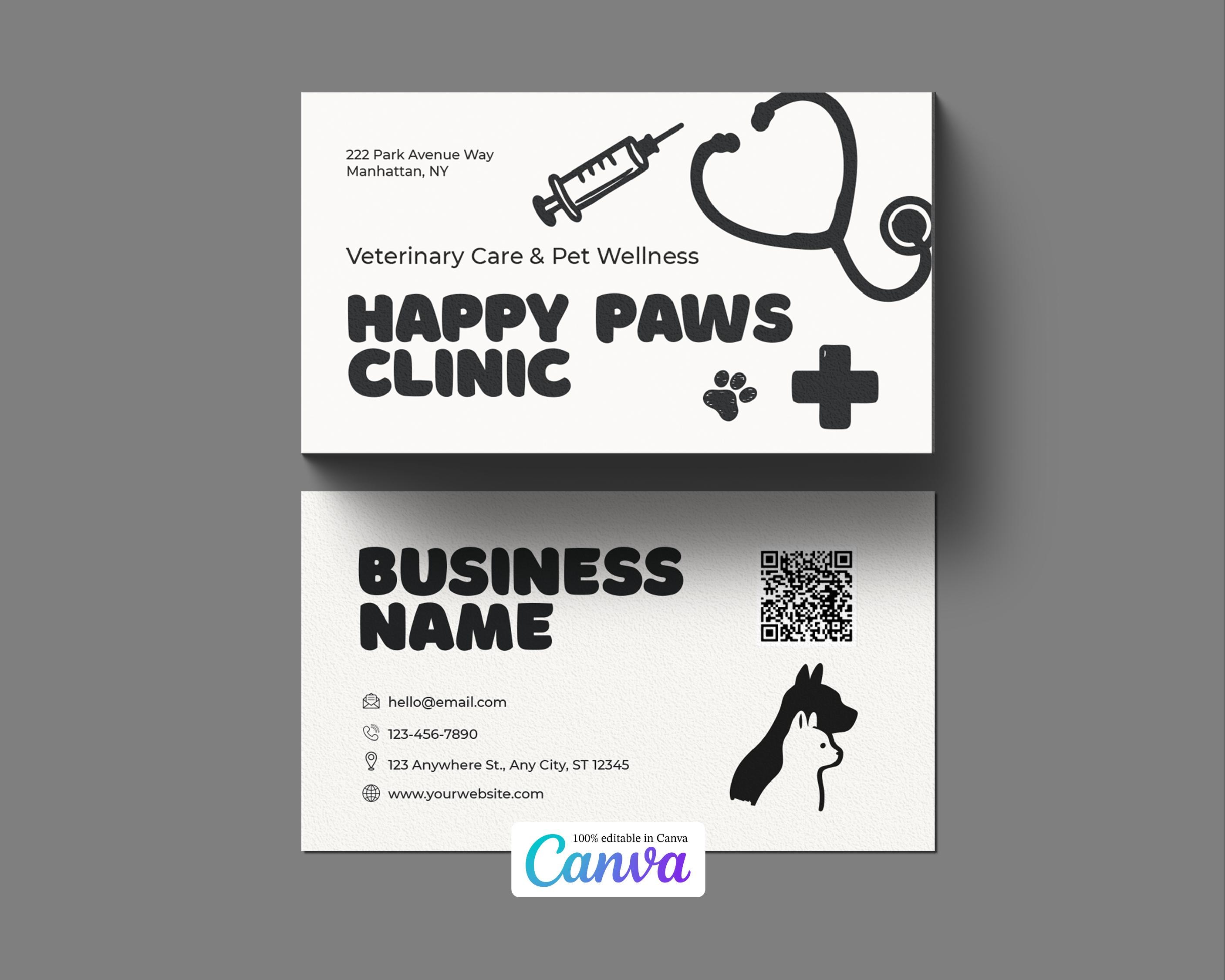 Veterinary Business Card Template: Editable Pet Clinic Design (canva ...