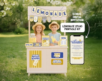 Lemonade Stand Printable Kit: Editable Signs, Banner & Invitation (Canva Template, Digital Download