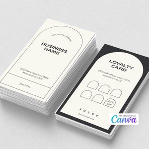 モダンなポイントカードと名刺セット | 編集可能なCanvaテンプレート | アーチスタイルのミニマルデザイン | 中小企業向けリワードカード