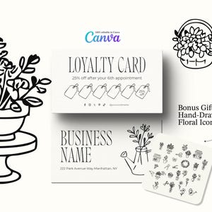 Editable Florist Loyalty Card Template – Canva Punch Card – Printable Customer Reward Card – Floral Shop Branding with Hand-Drawn Icons