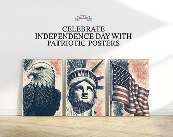 Vintage Pathrmanischer Wand Kunst Set: Amerikanischer Adler, Flagge, Freiheit (Digitaler Download)