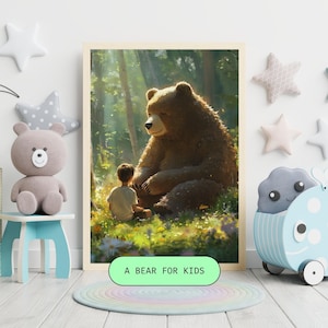 Großer Bär und Kind Wandkunst - Digitaler Download JPG & PDF, 16x20 druckbares Poster, Tier Kinderzimmer Dekor, Kinderzimmer Kunst