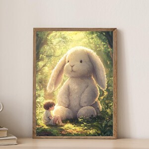 Kaninchen und Kind Wall Art - druckbare Tier Kinderzimmer Poster, 16x20 JPG Digital Download, Boho Kinderzimmer Dekor