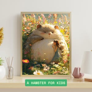 Arte mural de hámster gigante y niño: adorable lámina de animalitos para guardería / Regalo para baby shower / Descarga digital de 40,6 x 50,8 cm