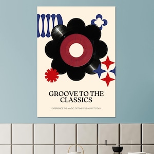 Póster de vinilo retro "Disfruta de los clásicos": obra de arte musical vintage, decoración de pared inspirada en los años 60