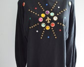 Colorful Stones Beaded Embellished Oversized Women 39 s Sweater Jumper Print Hipster Jeweled Jewel Gemstone Gems Glam Bedazzled