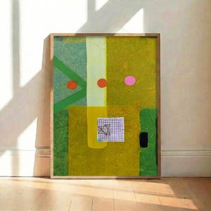 Decorazione per la casa astratta geometrica verde, arte murale contemporanea gialla, poster con stampa collage di Hyunah Kim