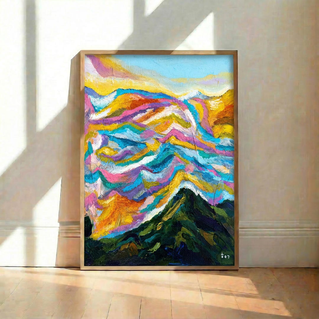 Vibrant Abstract Mountain Landscape Wall Art Print for Home and Office ...