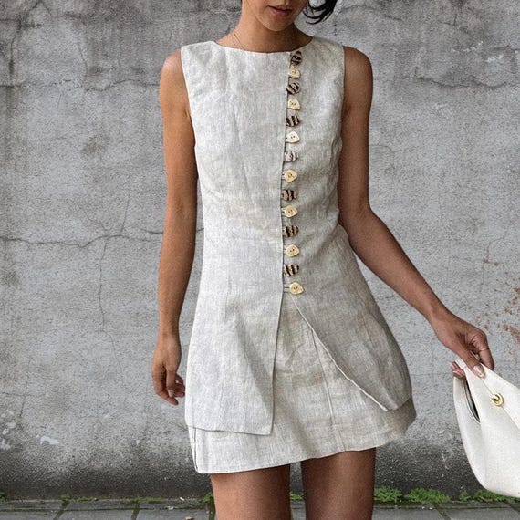 Women's Cotton Linen Vest and Mini Skirt Set – Soft Solid 2-piece