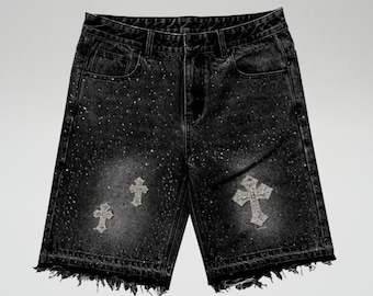 Y2k Baggy Jean Shorts Jorts Y2k Hip Hop Shorts Skater Jeans Grunge Jorts Esthetische Broek, 7fen# Zwart, M