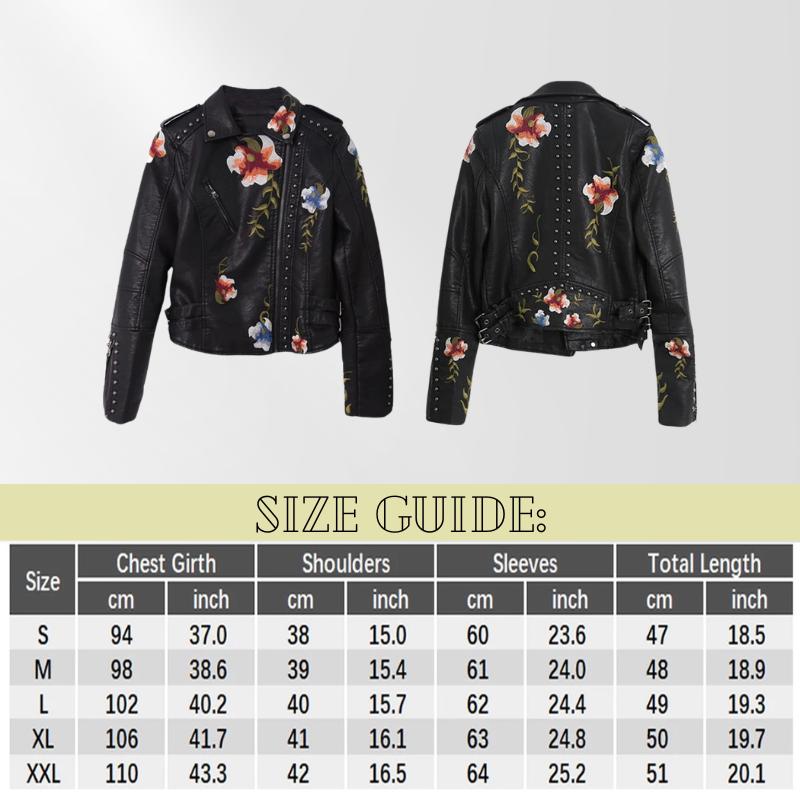 Women Faux Leather Jacket With Retro Floral Embroidery