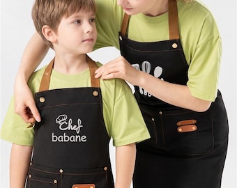 Mama en ik schorten, bijpassende papa en ik aangepaste schorten, gepersonaliseerde familieschortset, ouder-kind bakoutfit, cadeau familiekok