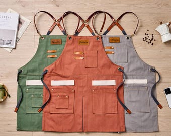 Aangepaste unisex canvas schort – gepersonaliseerd gegraveerd schort, verstelbaar, perfect voor koken, knutselen en cadeaus