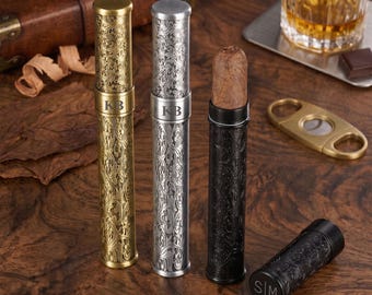 Vintage sigarenkoker met bloemen, luxe sigarenhouder, gepersonaliseerd Vaderdagcadeau, verjaardagscadeau voor echtgenoot, vader, opa
