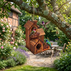Handcrafted Wooden Hummingbird House | Natural Wood Bird Shelter for Outdoors | Hanging Bird Nesting Box | Wild Bird Lover Gift image 8