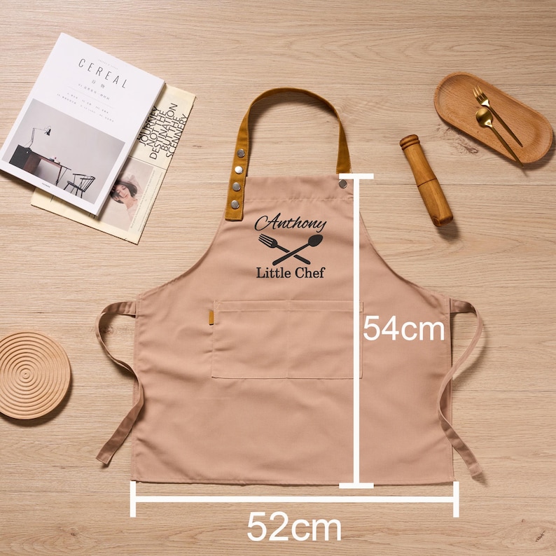Gepersonaliseerde kinderschort, peuterschort, aangepaste schort, kleine chef-kok, keukenschort, kinderschort, keukenschort, aangepaste schort, kinderschorten Khaki-Child