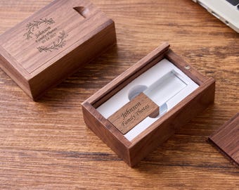 Crystal Wooden USB Drive, Wedding Gift, Memory Stick, Photo Storage, Keepsake Thumb Drive, Couple Gift, Anniversary Present, 4GB–128GB