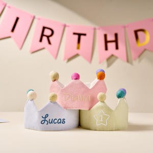 Birthday Crown with Numbers and Stars Personalized Gift Number Crown for First Birthday Party Customized Linen Crowns Handmade Birthday Gift