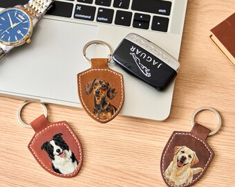 Aangepaste sleutelhanger hond foto, dubbelzijdige sleutelhanger koosnaampje, gepersonaliseerde leren sleutelhanger kat foto, sleutelhanger aangepaste quote sleutel, portret puppy