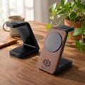 Custom Engraved Wooden MagSafe Charging Stand, Premium 3 in 1 Wireless Charger for iPhone Apple Watch AirPods, Unique Tech Gadget product logo