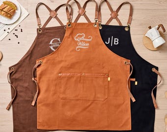 Canvas barista-schort met canvas bandjes, aangepast logo werkschort voor mannen en vrouwen, gepersonaliseerde houtbewerkingswinkelschort, kappersschort