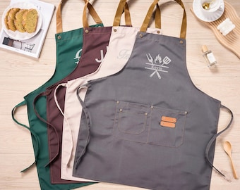 Gepersonaliseerde kinderschort, aangepaste chef-kokschort voor peuters met geborduurde naam, canvas kinderschort voor bakken en knutselen, cadeau junior chef-kok