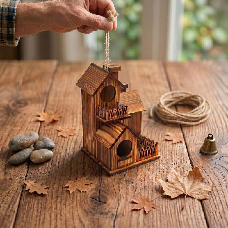 Handcrafted Wooden Hummingbird House | Natural Wood Bird Shelter for Outdoors | Hanging Bird Nesting Box | Wild Bird Lover Gift image 9