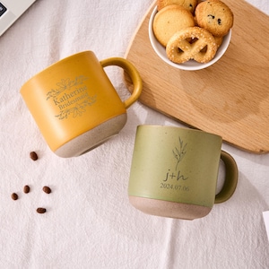 Personalized Engraved Engagement Pottery Mug, Custom Wedding Mugs, Engagement Gifts, Wedding Gifts for Couple, Bridal Shower Gifts