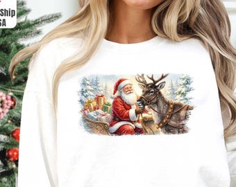 Vintage Santa Crewneck Sweatshirt, Retro Xmas Sweater, Nineties Retro Santa Claus Shirt,Christmas Top Sweater,,Holiday Reindeer Lover Gift