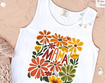 Comfort Colors Mama Floral Tank Top, Custom Mom Shirt, Custom Mother's Day Gift, Spring Tank Top, Trendy Mama Tank