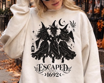 Halloween 1692 Salem Witch Sweatshirt, Vintage Witchy Hoodie, Gothic Wiccan Shirt, Escaped Witches Sweater, Spooky Season Gift for Her