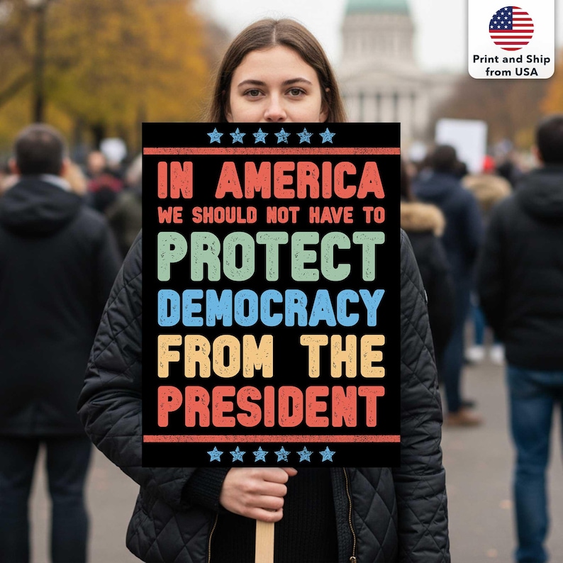 Protect Democratic Rights Protect Democracy Protest Sign ,political Activist Poster, Democrat ...