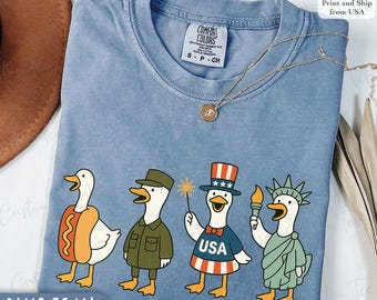 Maglietta divertente con le anatre del 4 luglio di Comfort Colors®, maglietta con l'oca americana, maglietta divertente per il giorno dell'indipendenza, maglietta con l'oca patriottica degli Stati Uniti