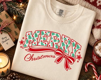 Comfort Colors® Merry Christmas Shirt, Retro Christmas Tee, Vintage Holiday Shirt, Christmas Shirt for Women, Xmas Graphic Tee, Holiday Gift
