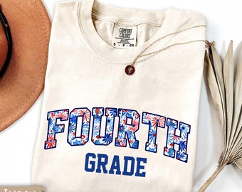 CUSTOM Fourth Grade Team Shirt, Floral 4th Grade Teacher Shirt, 4th Grade Squad Flower Tee,Back to School T-Shirt,Personalized Grade T-Shirt