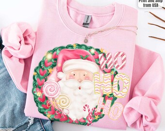Vintage Pink Santa Sweatshirt, Retro Santa Claus Sweatshirt, Cute Santa Claus Xmas Tee ,Pink Christmas Sweatshirt Youth Kids