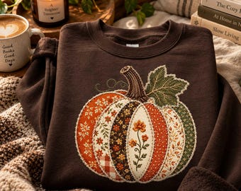Faux Patchwork Fall Pumpkin Sweatshirt, Thanksgiving Sweater, Checkered Pumpkin Hoodie , Women’s Autumn Crewneck Youth