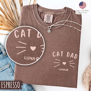 Aangepast shirt kat vader, comfortabele kleuren, T-shirt kat vader cadeaus voor kat vader Gepersonaliseerde vader kat cadeaus voor Vaderdag voor kat vader T-shirt kat vader