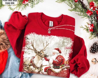 Vintage Santa Crewneck Sweatshirt, Retro Xmas Sweater, Nineties Retro Santa Claus Shirt,Christmas Top Sweater,,Holiday Reindeer Lover Gift