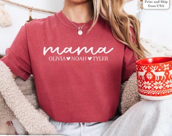 Personalized Mama Shirt With Kids Names, Mama T-Shirt,Comfort Colors®  Mothers Day Gift For Mom Gifts, Mother's Day Gift,Cute Mama Tee