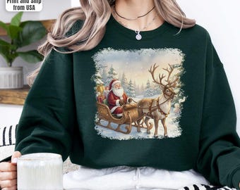 Vintage Santa Crewneck Sweatshirt, Retro Xmas Sweater, Nineties Retro Santa Claus Shirt,Christmas Top Sweater,,Holiday Reindeer Lover Gift