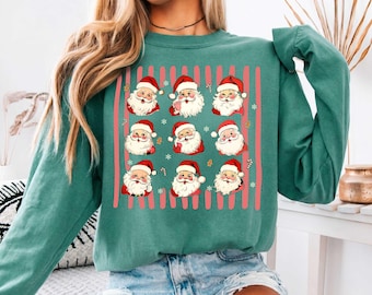 Comfort Colors® Vintage Santa Faces Shirt, Retro Christmas T-Shirt, Santa Claus Graphic Tee, Cute Holiday Shirt, Christmas Gift for Her