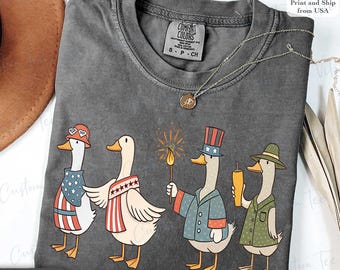 Maglietta divertente con le anatre del 4 luglio di Comfort Colors®, maglietta con l'oca americana, maglietta divertente per il giorno dell'indipendenza, maglietta con l'oca patriottica degli Stati Uniti