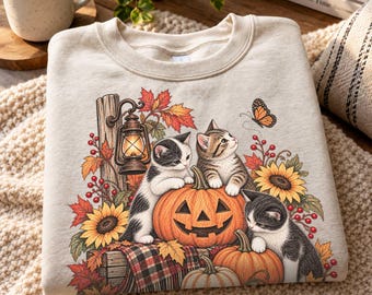 Vintage 90s Cat Halloween Sweatshirt, Retro Black Cat Shirt, Spooky Season Tee, Pumpkin Graphic Top, Cat Lover Halloween Gift