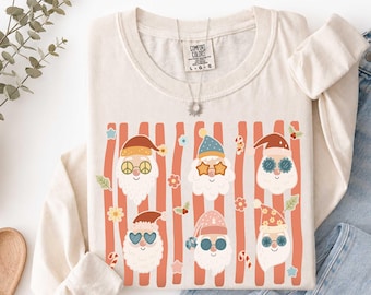 Comfort Colors® Vintage Santa Faces Shirt, Retro Christmas T-Shirt, Santa Claus Graphic Tee, Cute Holiday Shirt, Christmas Gift for Her